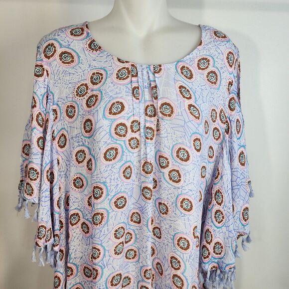 Melissa McCarthy Seven7 Womens Blouse Size 1X Cold Shoulder Flutter Tassel Trim - Picture 4 of 11